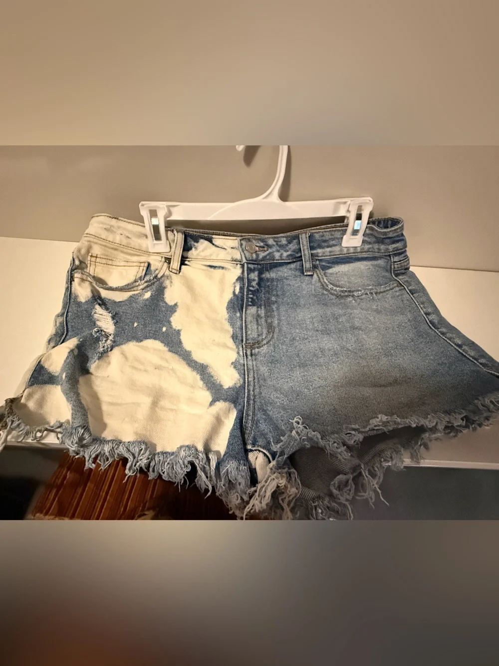 Cello Bleached Two-Tone Distressed Denim Shorts - Blue/White